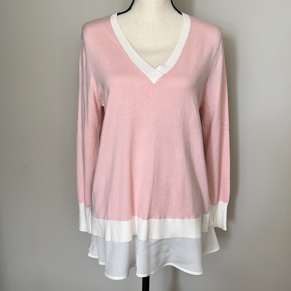 Tommy Hilfiger Woman's Layered Look Sweater, Size L, pink & white, tunic - Picture 10 of 12